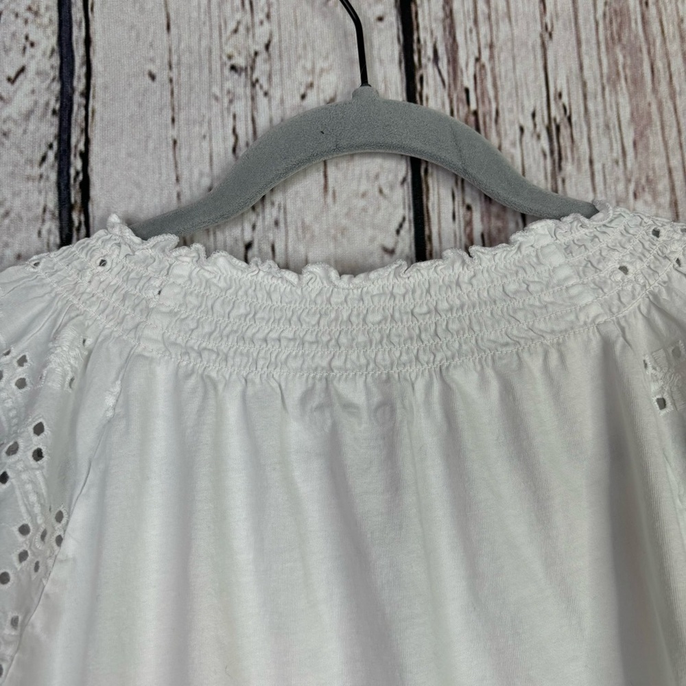 LOFT Size Large White Blouse Eyelet Sleeves & Neck‎ Split Neckline 100% Cotton - Picture 5 of 11